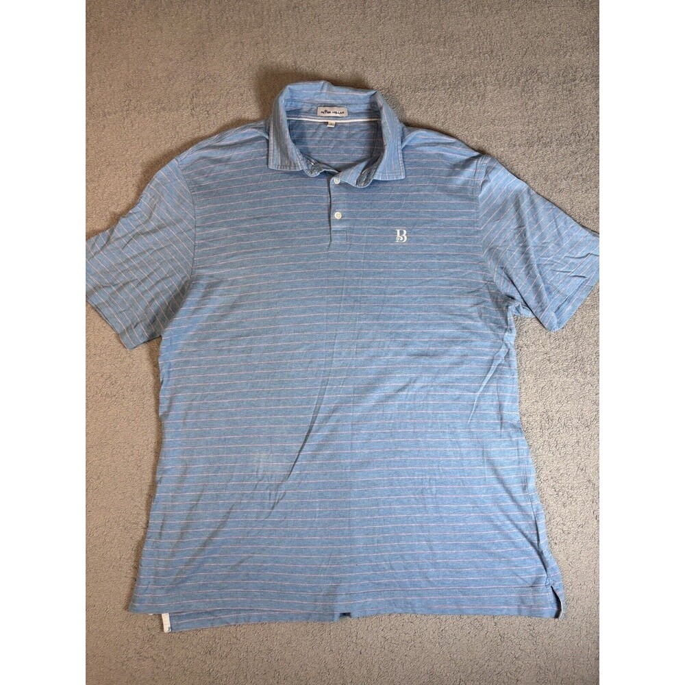 Peter Millar Crown Cool Striped Polo Shirt Cotton‎ Tencel Linen Mens Large L